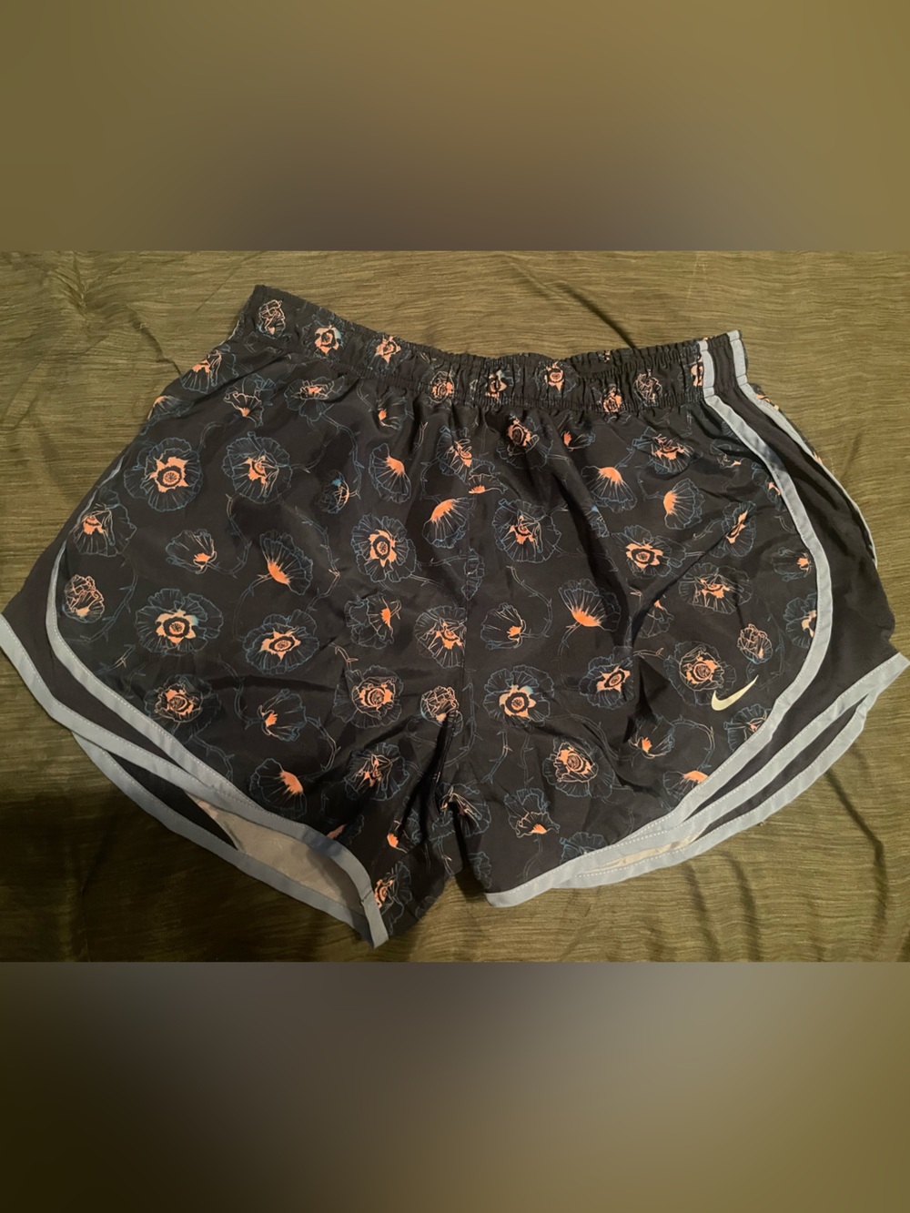 Nike Navy Blue Floral Athletic Shorts with Coral Accents